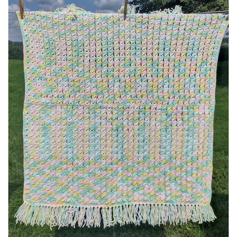 Handmade Crochet Fringed Baby Blanket 36